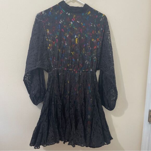 Rhode Caroline Lace Mini Dress Micro Black With Colorful Lining Rainbow XS NWT - Picture 5 of 13